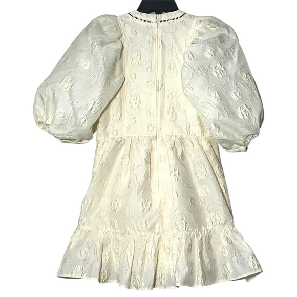Hunter Bell Gaille Mini Dress Jacquard Ivory Flowers size XS Puff Sleeve Bridal - Picture 11 of 16